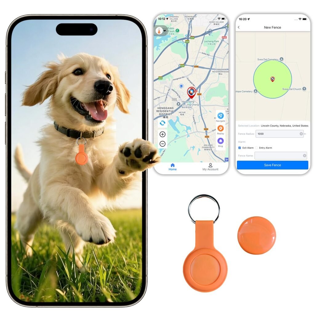 Dog Tracker, GPS Tracker for Dogs with Real-Time Location, No Monthly Fee, No SIM, IP68 Waterproof Ultra-Slim Lightweight with Holder, 365-Day Battery